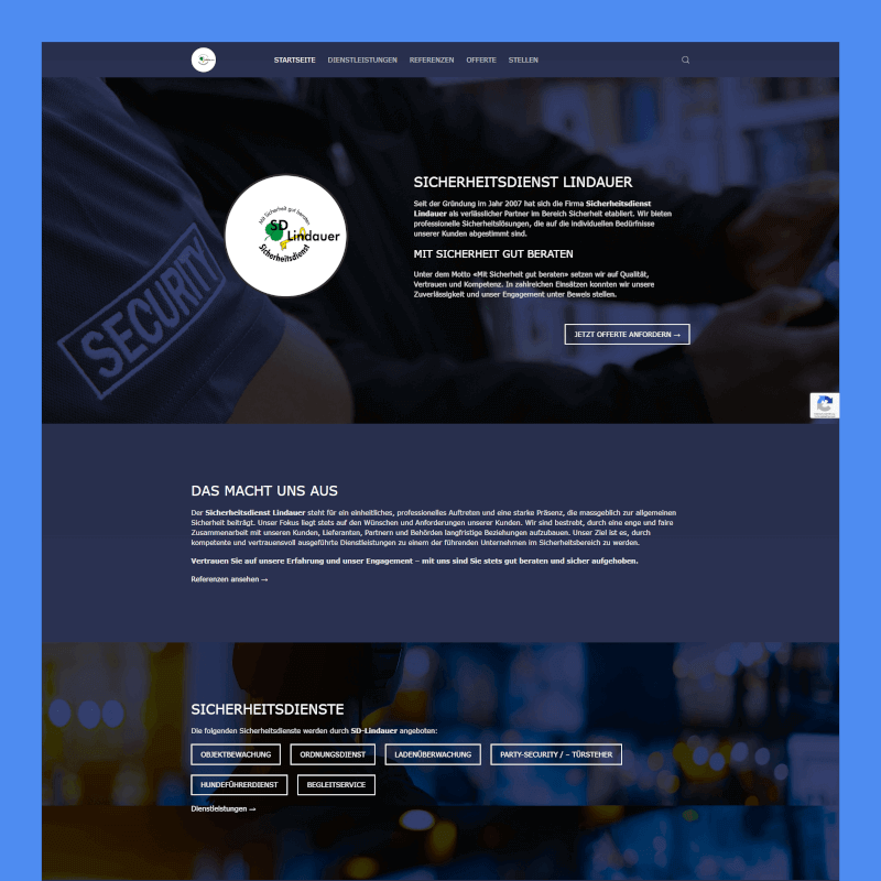 Firmenwebseite Sicherheitsdienst Lindauer